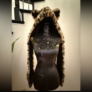 SpiritHoods Authentic Brown and Black Faux Fur Leopard Unisex Cosplay Hood Hat